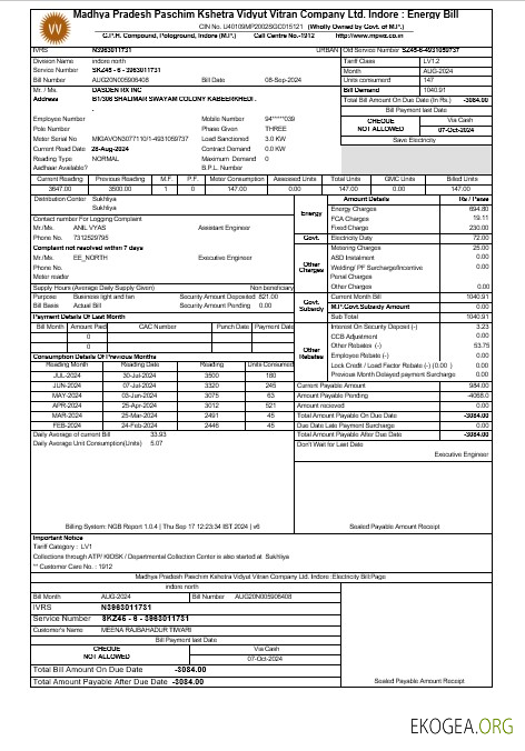 Modèle Word et PDF de facture de services publics pour les entreprises INDE MPWZ